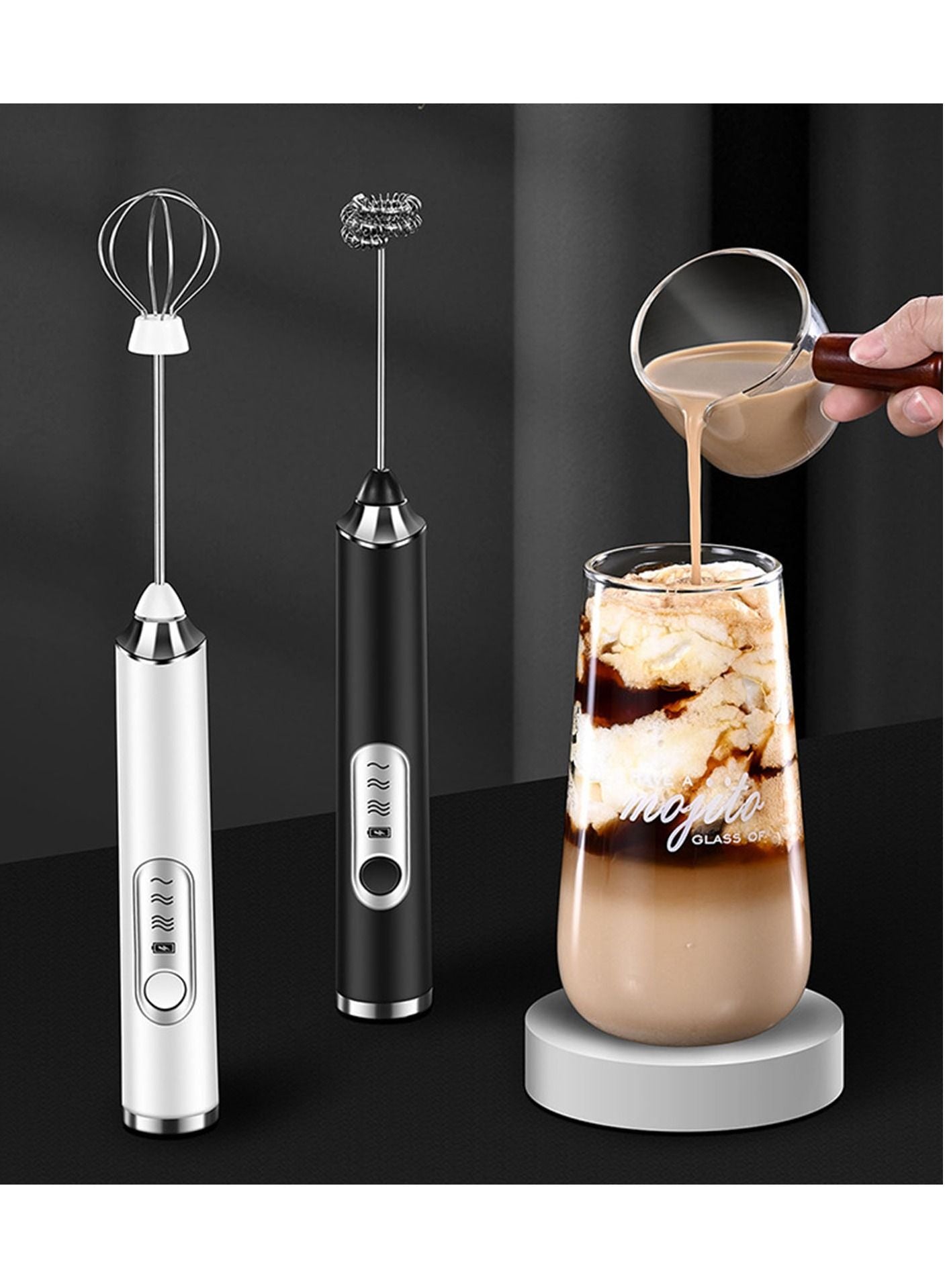 Electric Milk Frother Handheld Electric Whisk Coffee Frother Egg Beater Milk Cappuccino Latte Frother Drink Mixer Kitchen Tools Black