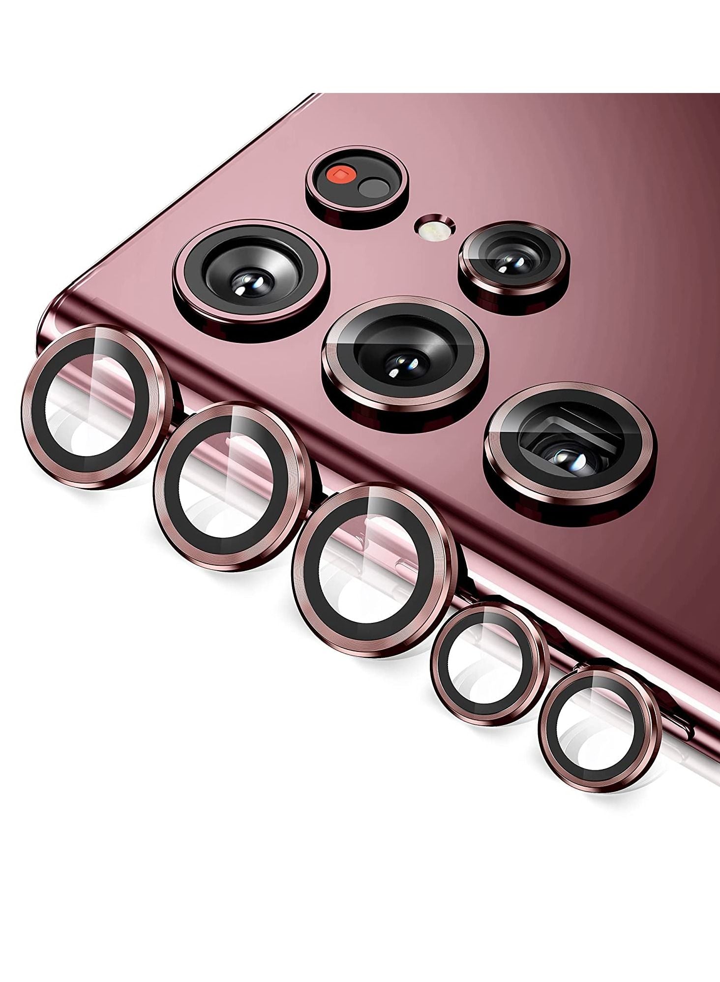 Camera Lens Glass Protector With Ring For Samsung Galaxy S22 Ultra - Wine Red