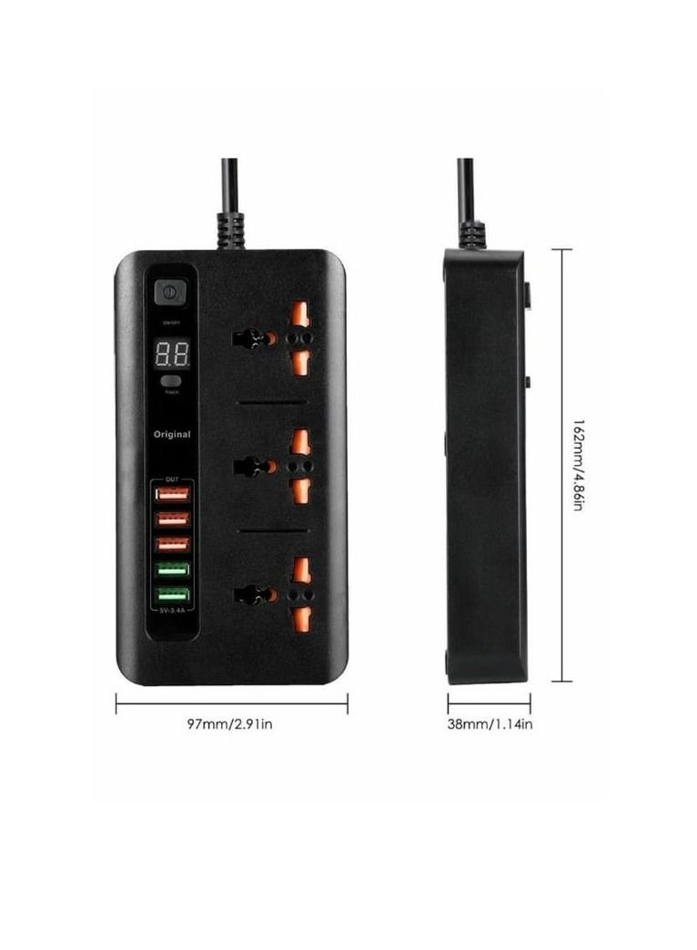 Smart Timer Power Strip with 3 AC Outlets and 5 USB Ports Black