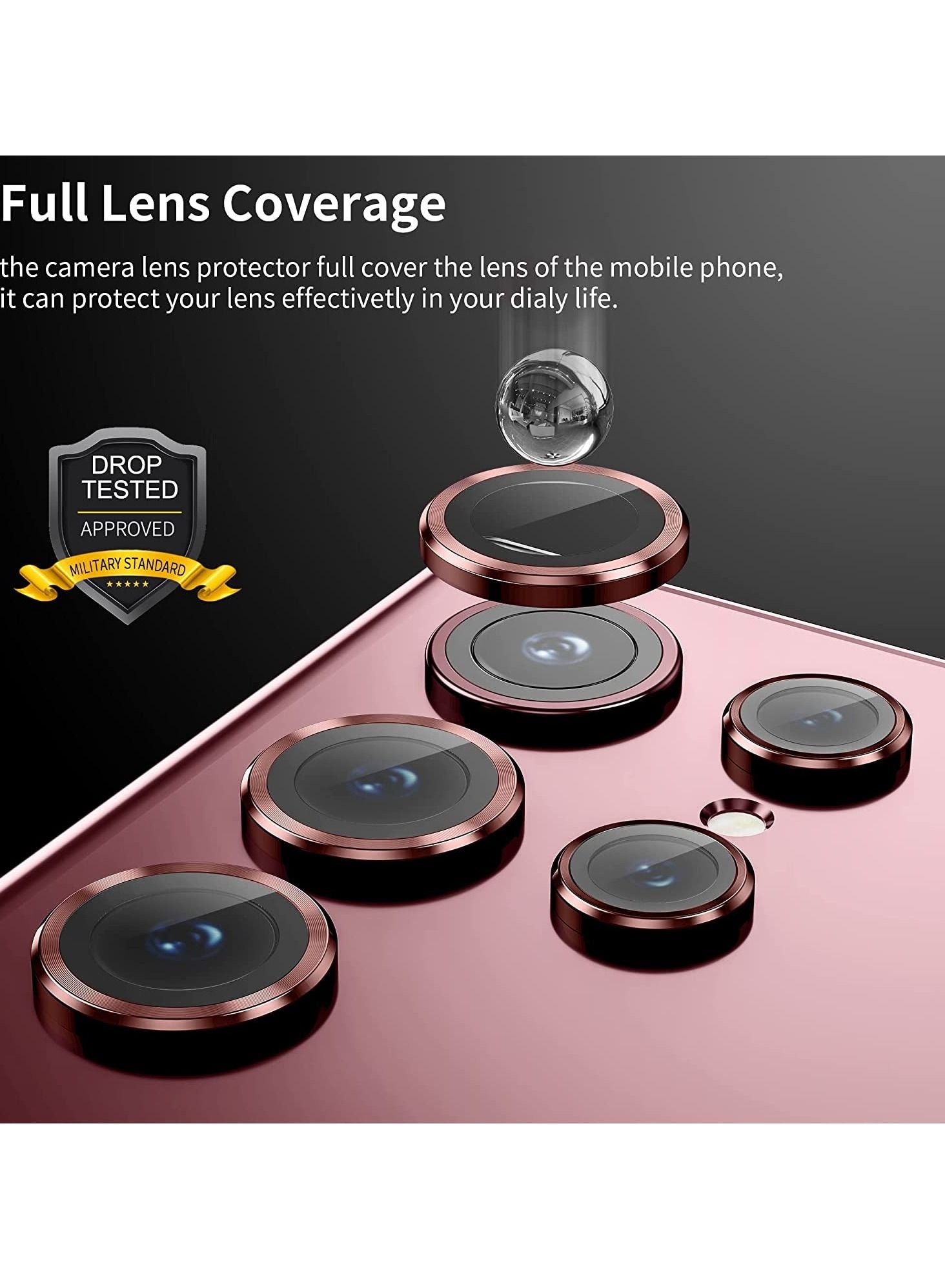 Camera Lens Glass Protector With Ring For Samsung Galaxy S22 Ultra - Wine Red