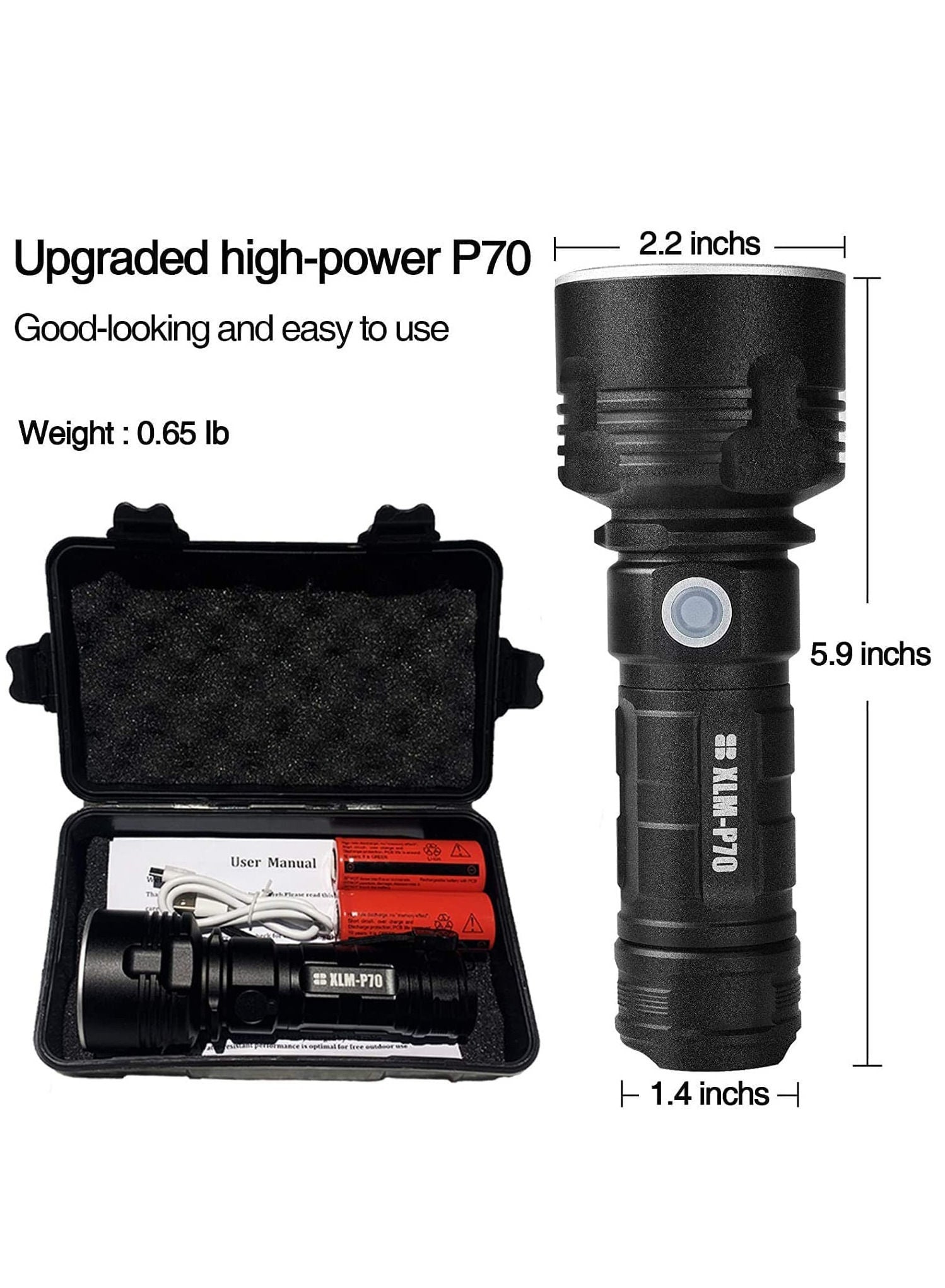 3000-10000 Lumen High Power LED Waterproof Flashlight Lamp Ultra Bright  3 Mode Most Powerful 50W XLM-P70 LED USB Rechargeable Flashlight Torch  2 Lithium Battery