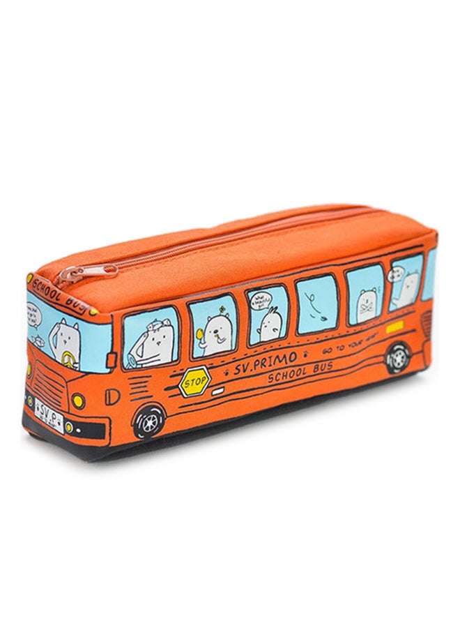 School Bus Pattern Pencil Bag Orange