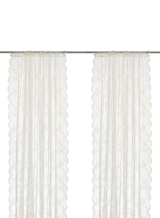 2-Piece Net Window Curtain White 300x145centimeter