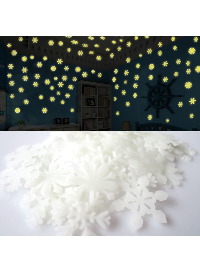 50-Piece Glow In The Dark Snow Flakes Wall Sticker White 3centimeter