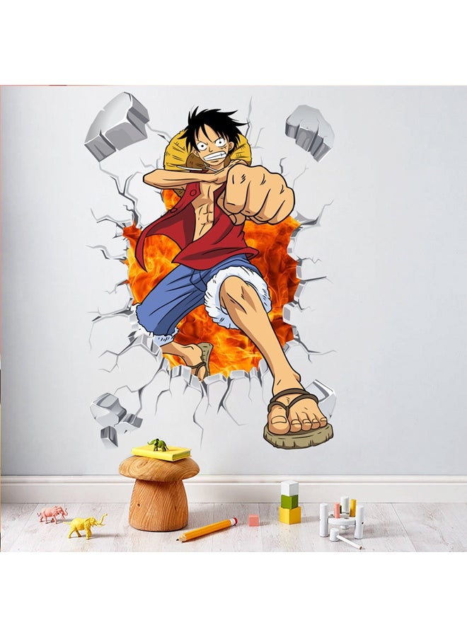 Anime Luffy Self Adhesive Scratch Resistant Removable Wall Sticker Multicolour 70x50centimeter
