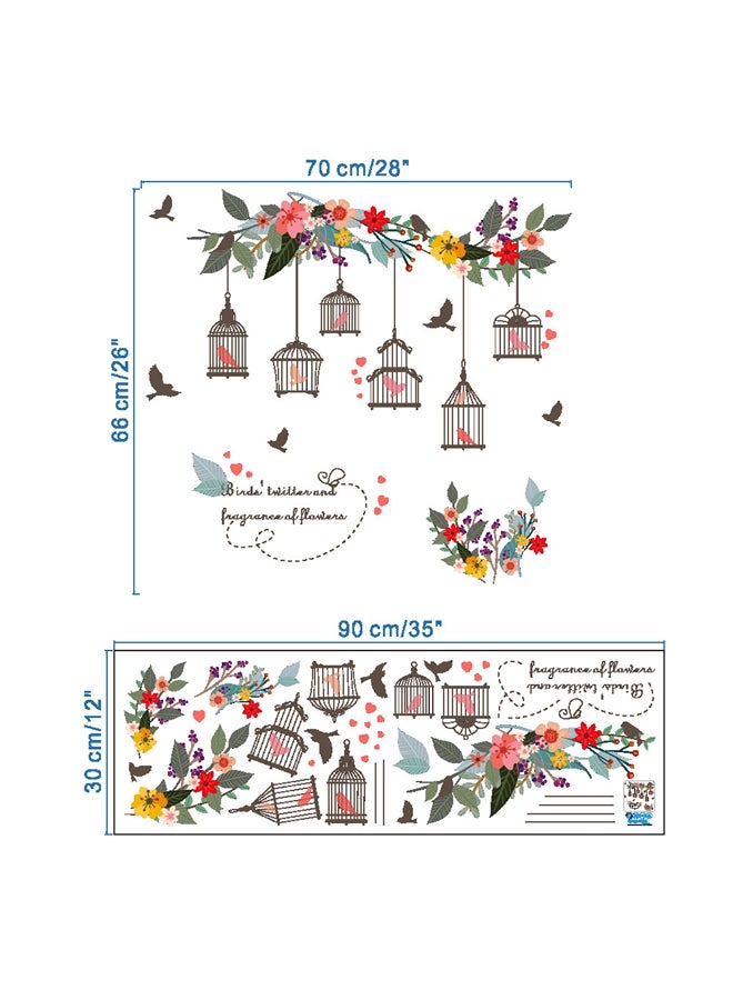 Flower Vine Bird Cage Wall Sticker Multicolour 30x90centimeter