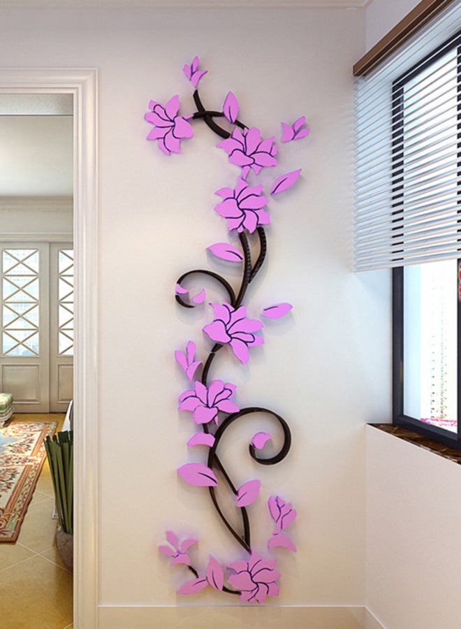3D Acrylic Rose Flower Porch Corridor Wall Sticker Purple/Black 25.4x80cm