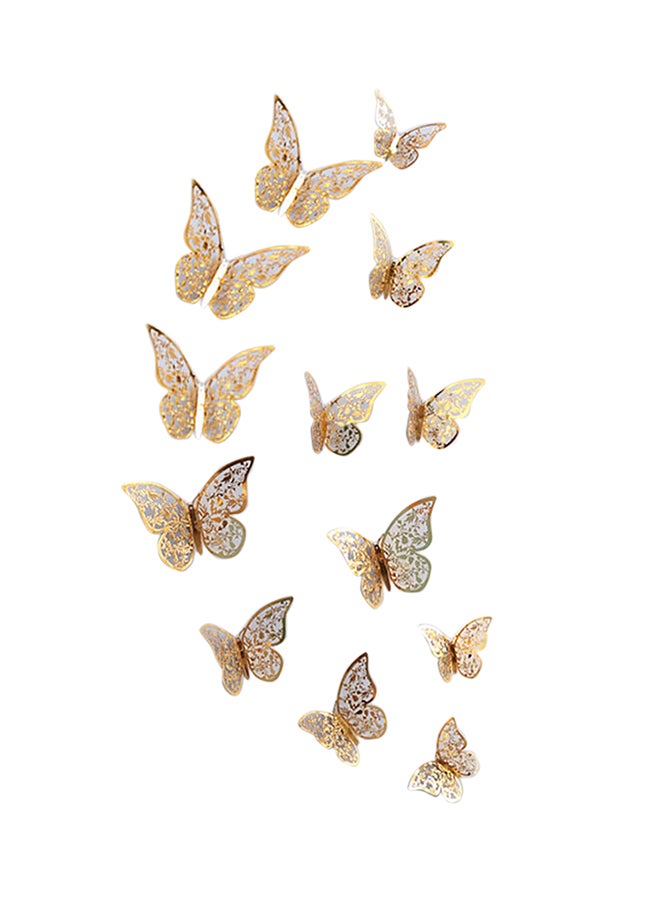 12-Piece Hollow-Out 3D Butterfly Wall Decal With Glue Gold
