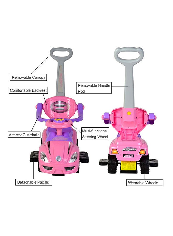 3 In 1 Ride On Toy Car With Barrier And Backrest, Removable Hanlde For Kids