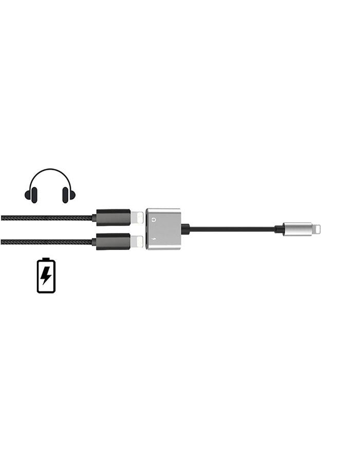 2-in-1 Lightning Audio Jack/Charging Port Splitter Black