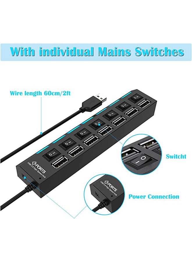 7-Port USB Hub With On/Off Switch Black