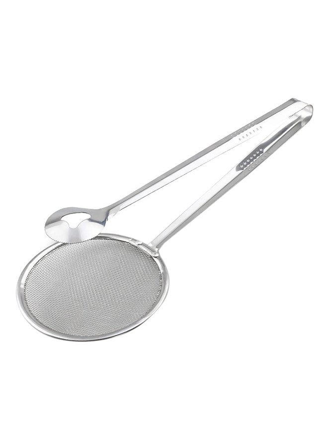 Mesh Spoon Fried Food Oil Strainer With Clip Silver 28.00 x 10.00 x 1.00centimeter