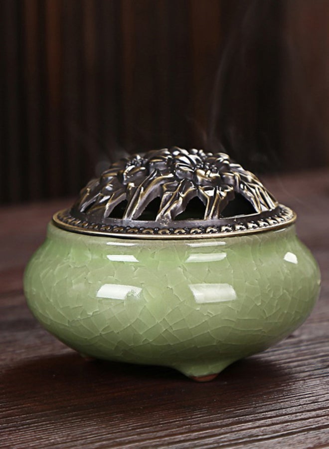 Ceramic Stoneware Incense Burner Green 10x7.2centimeter