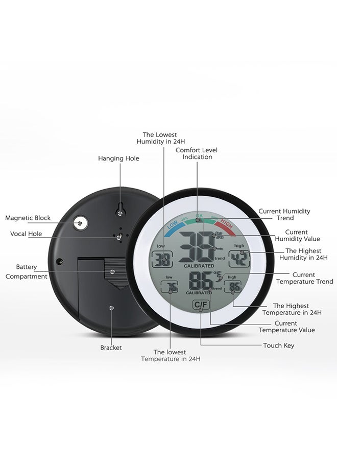 Digital Indoor Thermometer And Hygrometer Black/White/Grey 9x9x2.3centimeter