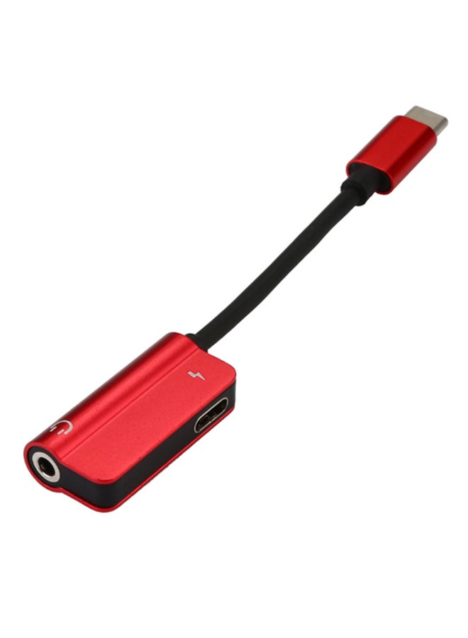 Type-C Audio AUX Converter Charger Cable Splitter Adapter Red/Black