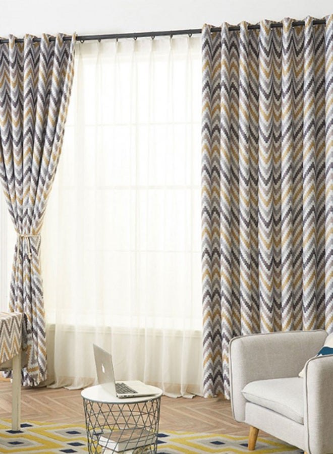 Corrugated Printed Craft Blackout Curtain Yellow/Blue 140 x 240centimeter
