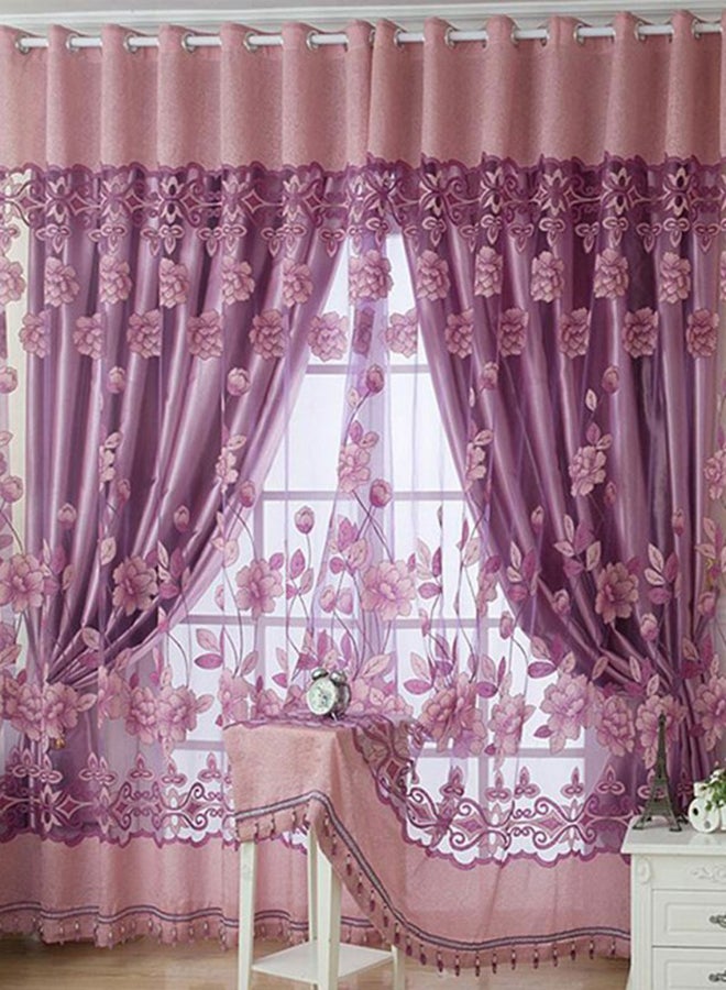 Rich Jacquard Printed Floral Curtain Purple 100 x 250centimeter