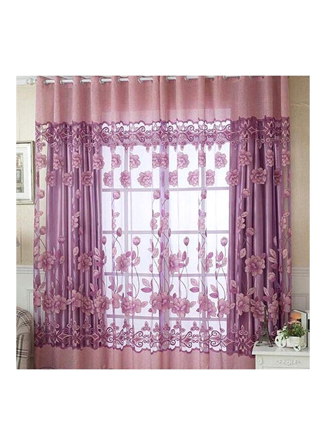 Rich Jacquard Printed Floral Curtain Purple 100 x 250centimeter