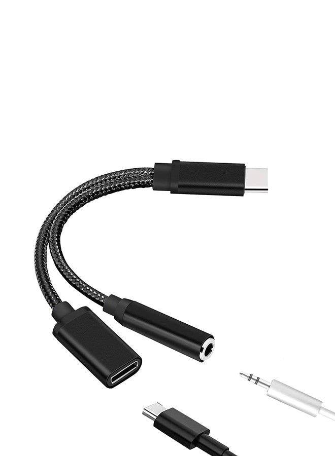 2 In 1 USB Type-C Charging Cable With Audio Cable Black