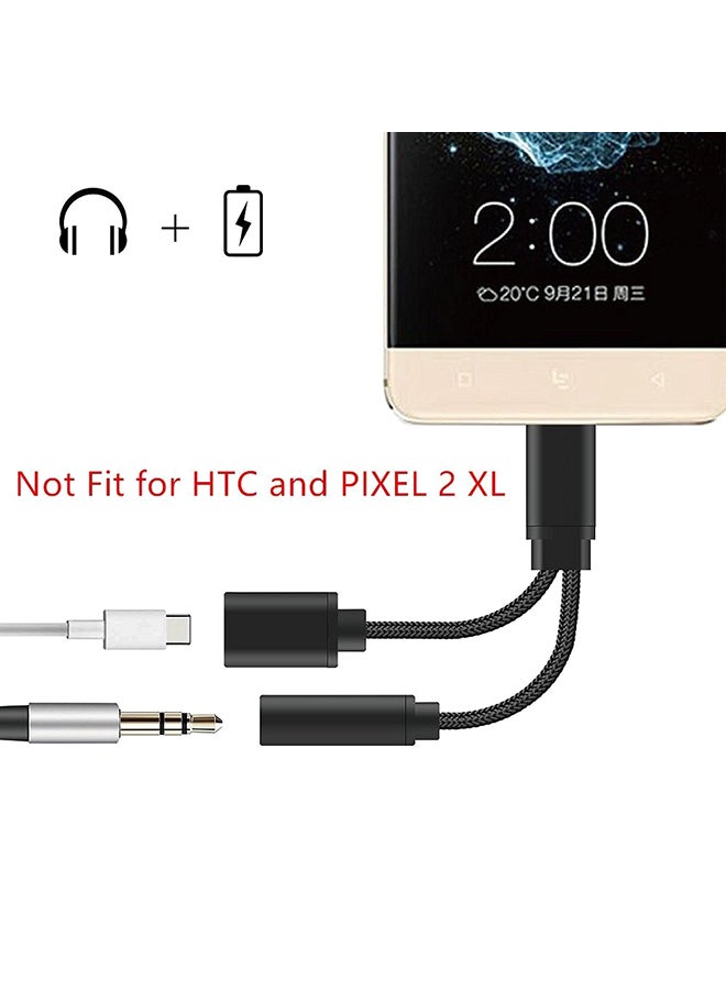 2 In 1 USB Type-C Charging Cable With Audio Cable Black