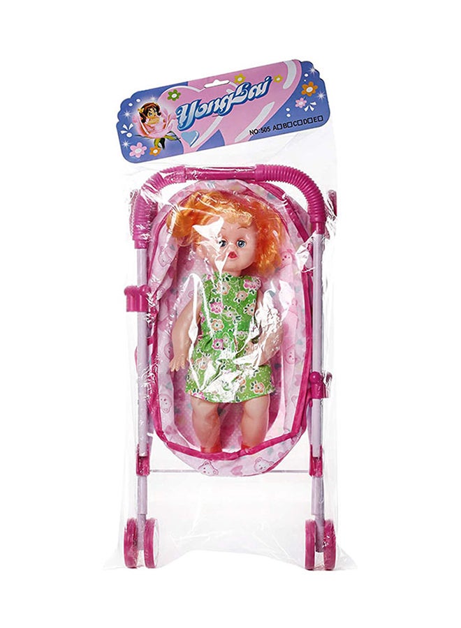 Trolley With Baby Doll For Toddlers  Plastic Material Foldable And Portable