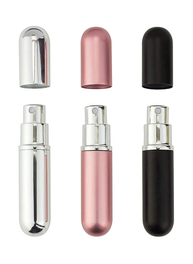 3-Piece Portable Mini Refillable Spray Bottle Silver/ Pink/ Black