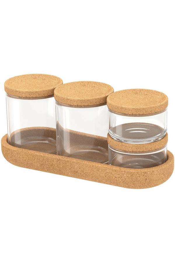 Set Of 5 Saxborga Jar With Lid And Tray Set Beige/Clear