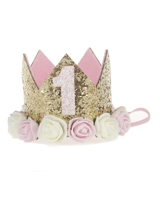 1st Birthday Party Glittery Crown Headband Gold/Pink/Yellow