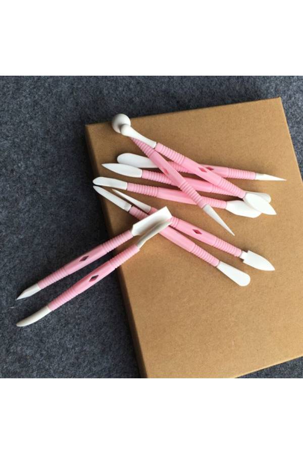 9-Piece Double Headed Pottery Clay Sculpture Tools Pink/White