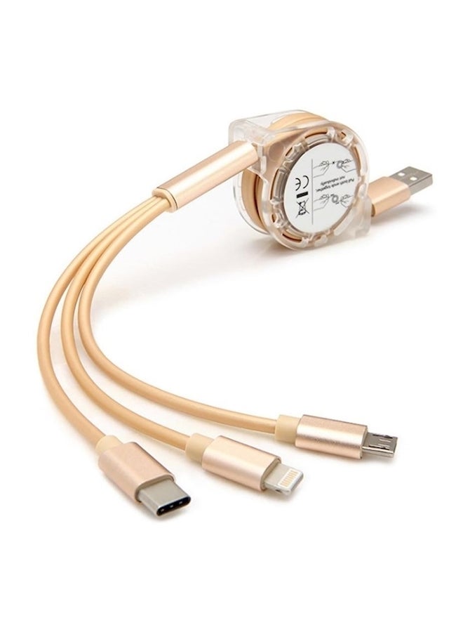 3 In 1 Universal Stretchable 3A Fast Charging Cable, For Iphone / Android / Samsung / Huawei / Xiaomi / Oppo / Vivo Gold