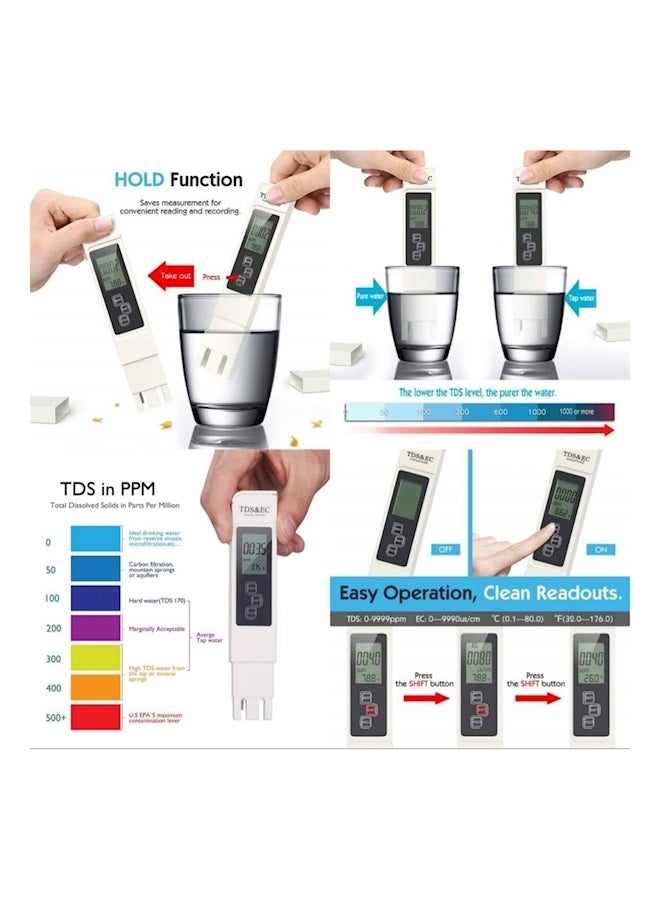 Digital TDS Water Quality Purity Tester Pen White/Black