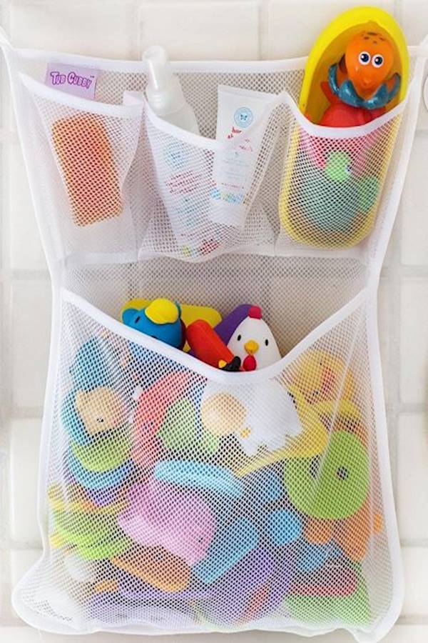 Bath Toy Organizer - Xl Baby Bath Toys Bin With 3 Extra Pockets For Soaps & Shampoos Mold Resistant Quick Dry Mesh