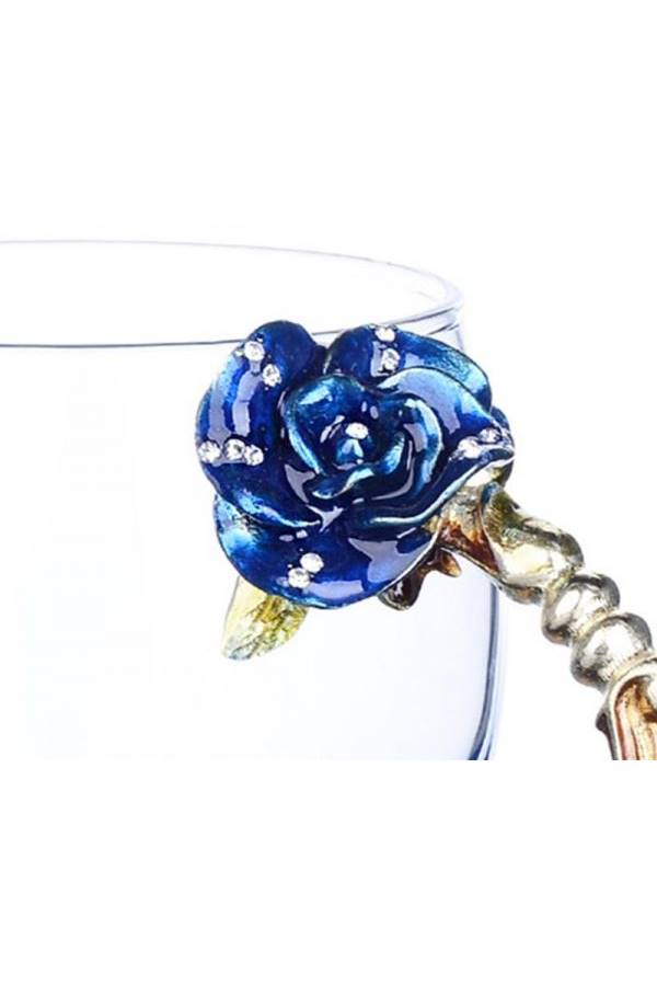 Enamel Rose Butterfly Crystal Glass Mugs Tea Coffee Mugs Glass Drinkware