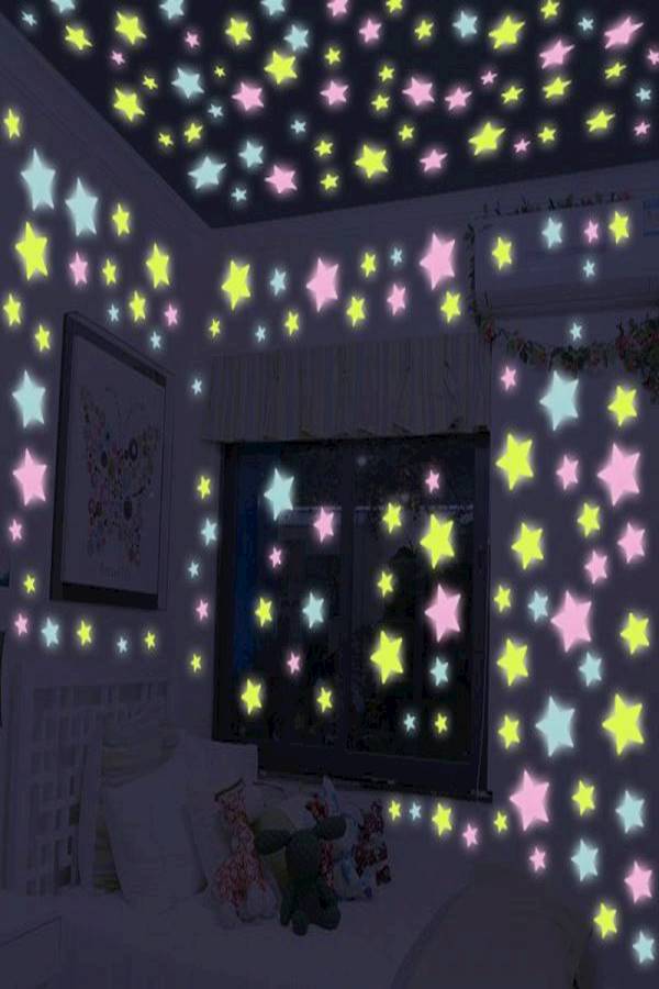 100 Piece 3D Stars Glow In The Dark Wall Stickers