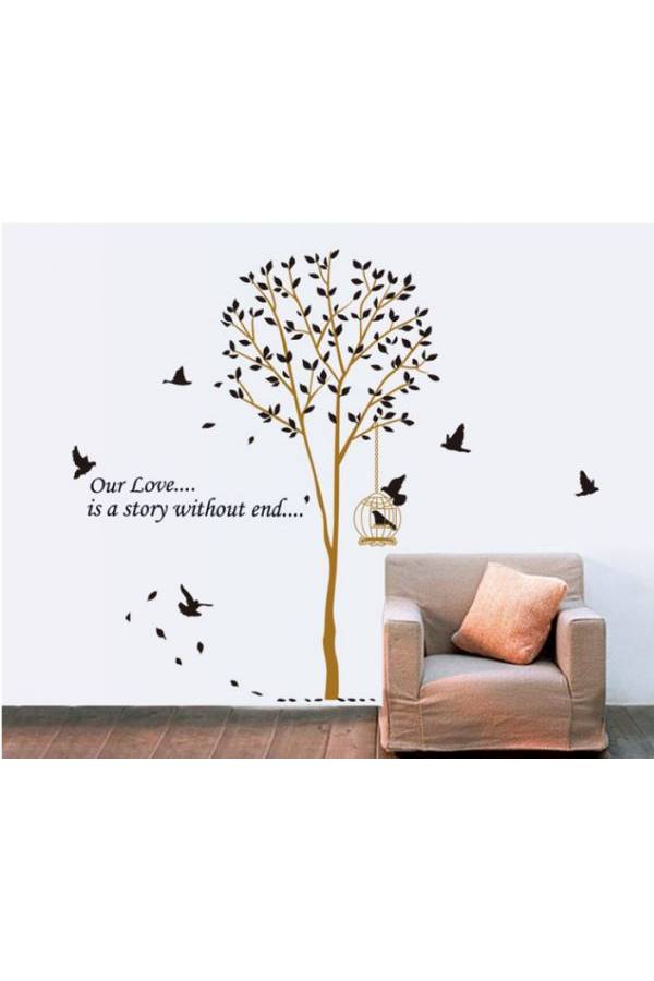 Birds Tree Love Story Wall Stickers For Bedroom Home Decoration Plane Plant Mural Pastrol Window Removable DIY Wallposters-X Multicolour
