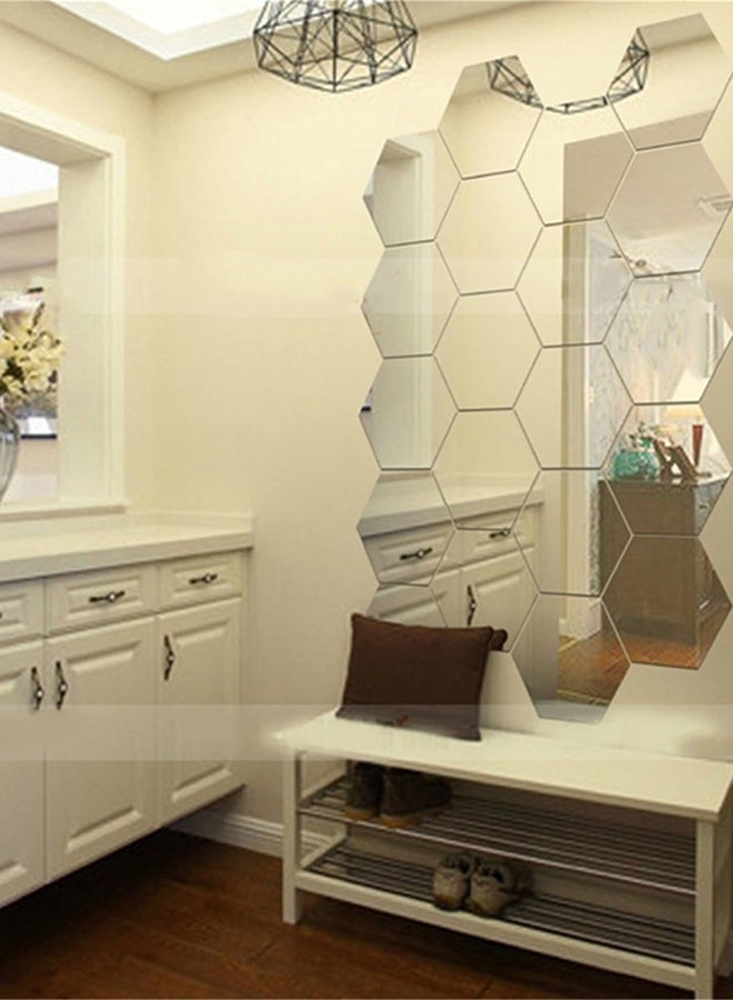 Hexagonal 3D Mirrors Wall Stickers Home Decor Living Room Mirror Wall Sticker Clear