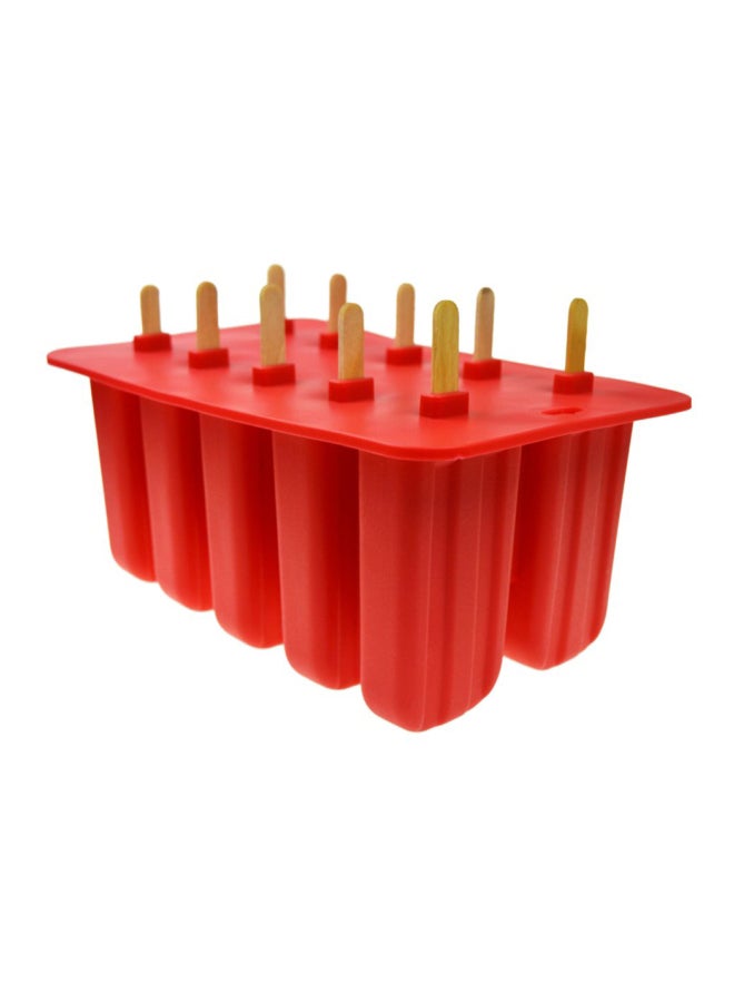 10-Hole Ice Cream Mould Red 23x14.5x10centimeter
