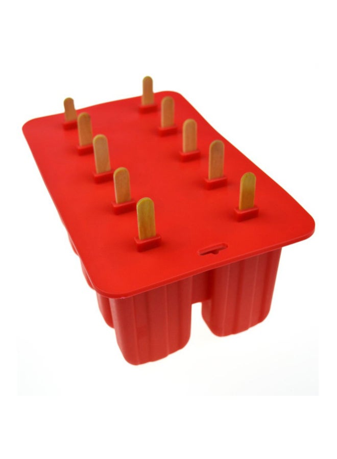 10-Hole Ice Cream Mould Red 23x14.5x10centimeter