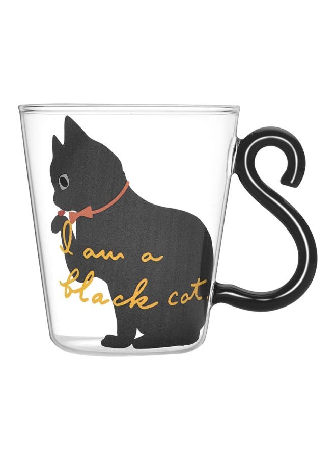 Kitty Printed Tail Handled Mug Black/White/Clear 8x5.3x9centimeter