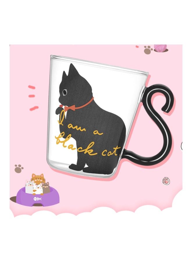 Kitty Printed Tail Handled Mug Black/White/Clear 8x5.3x9centimeter