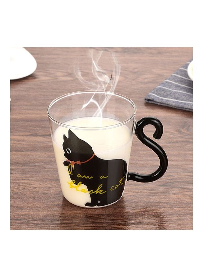 Kitty Printed Tail Handled Mug Black/White/Clear 8x5.3x9centimeter