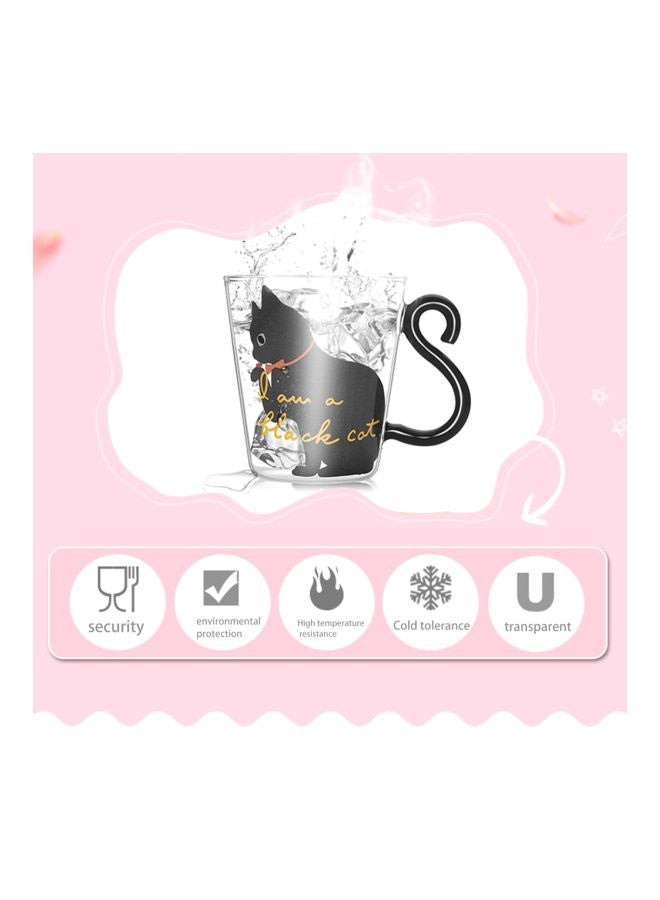 Kitty Printed Tail Handled Mug Black/White/Clear 8x5.3x9centimeter