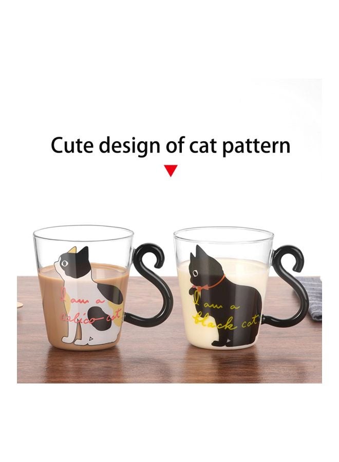 Kitty Printed Tail Handled Mug Black/White/Clear 8x5.3x9centimeter