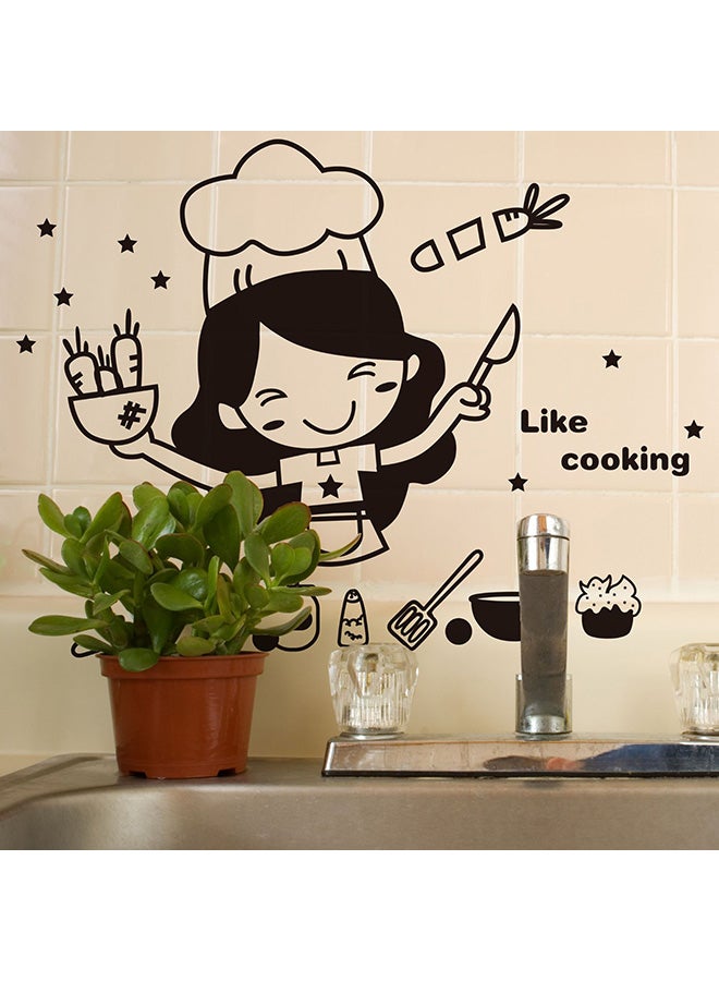 Cute Chef Chopping  Kitchen Wall Sticker Multicolour 20x30centimeter
