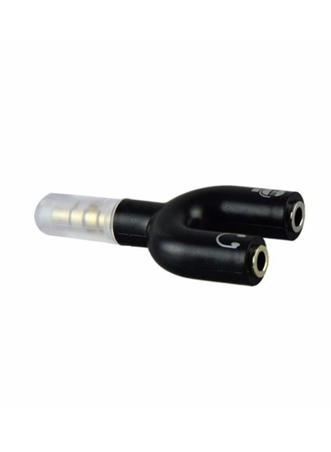 U Shape 3.5mm One To Two Stereo Audio Earphone Mic Splitter Adapter Connector Black
