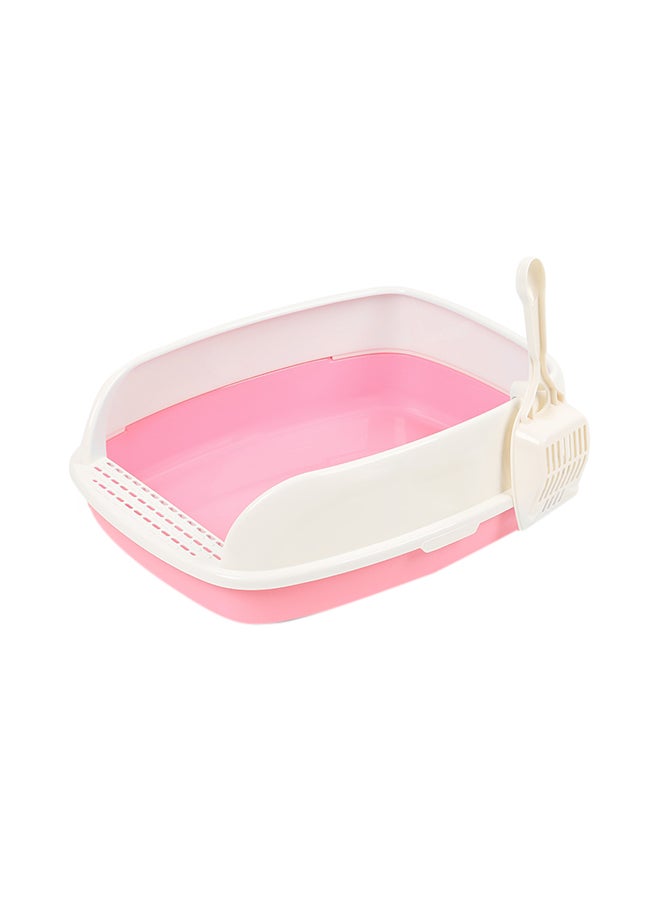Big Space Anti Splash Open Cat Litter Box Pink/White 52 x 40 x 20cm