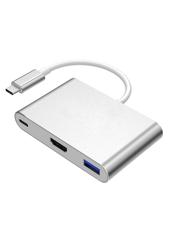 TYPE-C TO HDMI 3 IN 1 ADAPTER (HDMI+USB3.0+TYPE-C) Silver