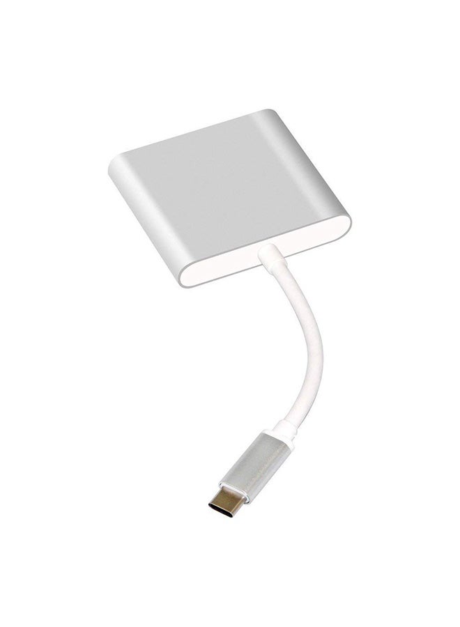 TYPE-C TO HDMI 3 IN 1 ADAPTER (HDMI+USB3.0+TYPE-C) Silver