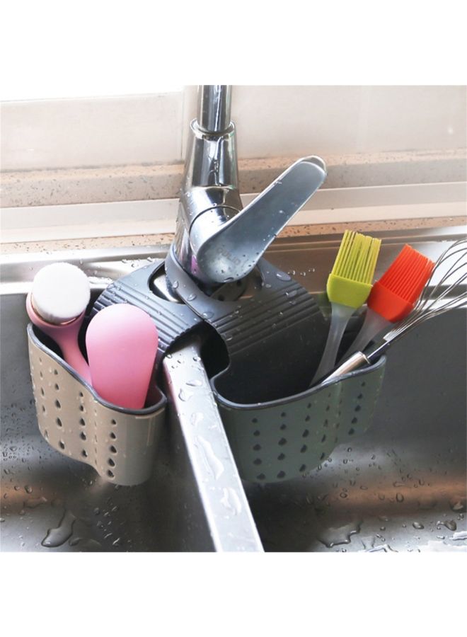 Adjustable Kitchen Hanging Drain Basket Sink Shelf Soap Sponge Bathroom Rack Grey 13*5*21cm