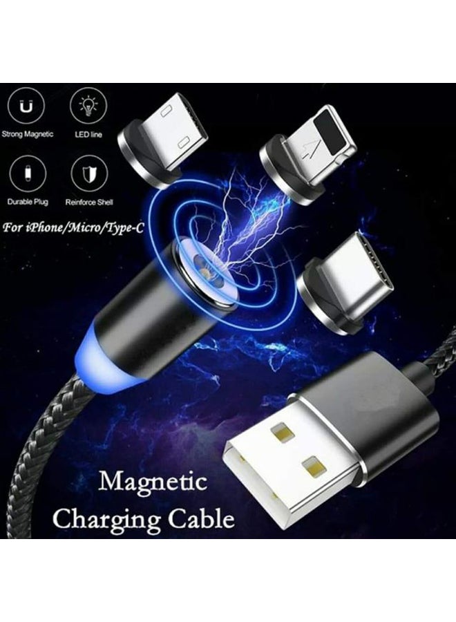 3-In-1 Magnetic Circular Data Sync And Charging Cable Black